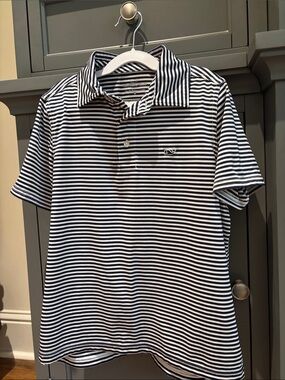 Vineyard Vines Boys Navy and White Striped Polo